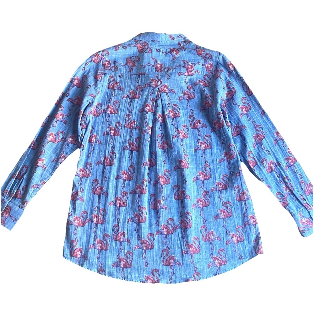 Soft Surroundings Flamingo Shirt Medium Button Down Long Sleeve Blouse New - Picture 7 of 7